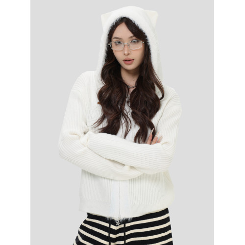 INSstudios 國潮牌美式「小熊耳朵連帽針織開衫」修身顯瘦毛衣女 INSstudios 國潮牌美式「小熊耳朵連帽針織開衫」修身顯瘦毛衣女