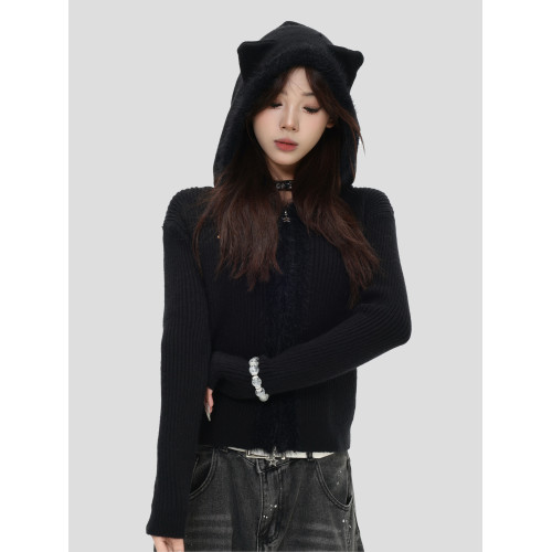 INSstudios 國潮牌美式「小熊耳朵連帽針織開衫」修身顯瘦毛衣女 INSstudios 國潮牌美式「小熊耳朵連帽針織開衫」修身顯瘦毛衣女