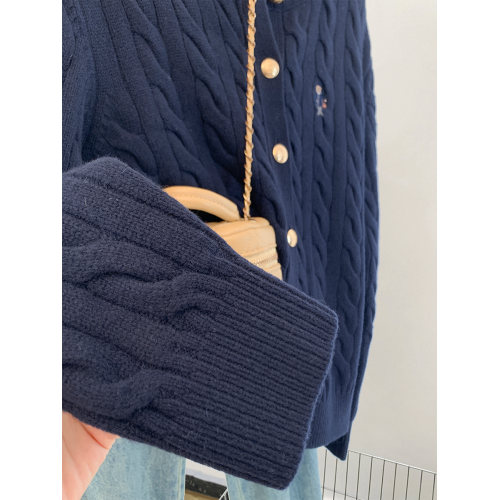 藏青色麻花羊毛針織衫毛衣外套女秋冬2025新款小個子正肩外搭開衫