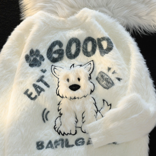 可愛毛絨小狗軟糯馬海毛毛衣女2026新款寬鬆慵嬾風情侶百搭針織衫