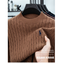 保羅秋冬季男士羊毛衫圓領套頭加厚菱形長袖針織衫毛衣打底羊絨衫