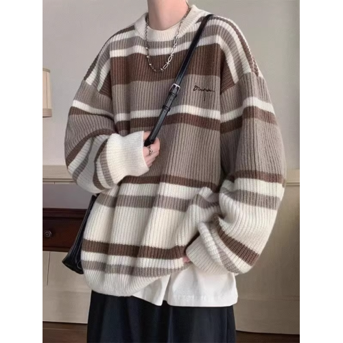 撞色條紋針織毛衣男生穿搭套裝秋冬季寬松慵懶風線衣潮流一套搭配 撞色條紋針織毛衣男生穿搭套裝秋冬季寬松慵懶風線衣潮流一套搭配