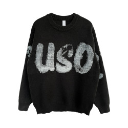 杠叔圓領毛衣男秋冬季字母印花美式潮流寬松休閒針織衫簡約時尚潮