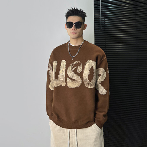 杠叔圓領毛衣男秋冬季字母印花美式潮流寬松休閒針織衫簡約時尚潮 杠叔圓領毛衣男秋冬季字母印花美式潮流寬松休閒針織衫簡約時尚潮