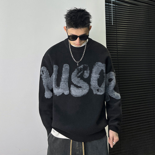 杠叔圓領毛衣男秋冬季字母印花美式潮流寬松休閒針織衫簡約時尚潮 杠叔圓領毛衣男秋冬季字母印花美式潮流寬松休閒針織衫簡約時尚潮