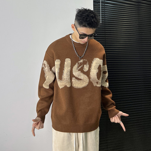 杠叔圓領毛衣男秋冬季字母印花美式潮流寬松休閒針織衫簡約時尚潮 杠叔圓領毛衣男秋冬季字母印花美式潮流寬松休閒針織衫簡約時尚潮