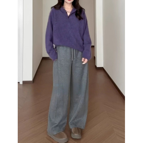 大碼女裝超好看紫色連帽毛衣內搭針織衫秋冬胖mm顯瘦打底長袖上衣