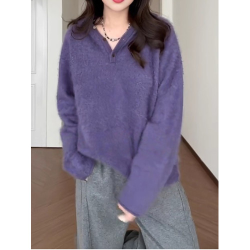 大碼女裝超好看紫色連帽毛衣內搭針織衫秋冬胖mm顯瘦打底長袖上衣