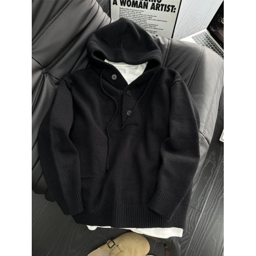 深灰色重磅連帽針織衫男秋冬季美式cleanfit毛衣高級感慵懶毛線衣 深灰色重磅連帽針織衫男秋冬季美式cleanfit毛衣高級感慵懶毛線衣