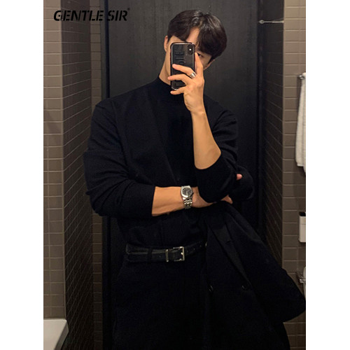 半高領毛衣男加厚慵嬾風中領打底秋冬春季潮流加絨內搭保暖針織衫