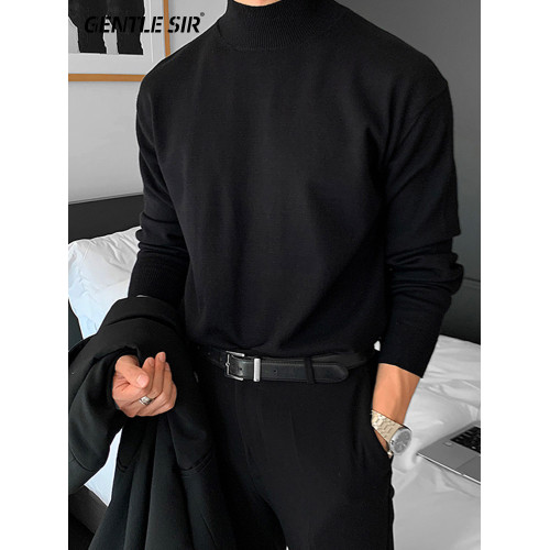 半高領毛衣男加厚慵嬾風中領打底秋冬春季潮流加絨內搭保暖針織衫