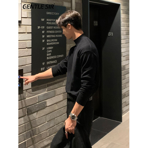 半高領毛衣男加厚慵嬾風中領打底秋冬春季潮流加絨內搭保暖針織衫