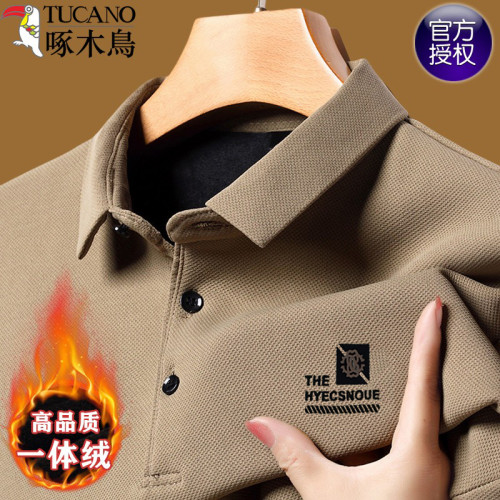 啄木鳥加絨男士長袖t恤秋冬款襯衫領商務休閒POLO衫男款大碼上衣 啄木鳥加絨男士長袖t恤秋冬款襯衫領商務休閒POLO衫男款大碼上衣