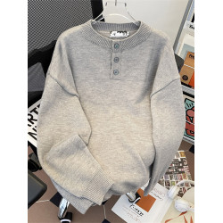 重磅深灰色亨利領毛衣男裝秋冬季潮牌高級感針織衫cleanfit打底衫