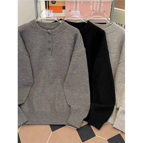 重磅深灰色亨利領毛衣男裝秋冬季潮牌高級感針織衫cleanfit打底衫