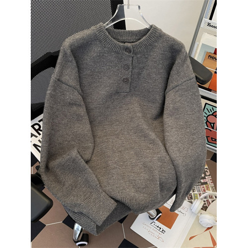 重磅深灰色亨利領毛衣男裝秋冬季潮牌高級感針織衫cleanfit打底衫