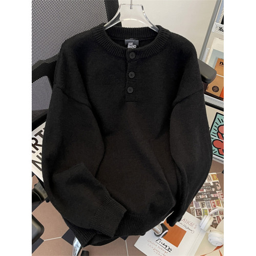 重磅深灰色亨利領毛衣男裝秋冬季潮牌高級感針織衫cleanfit打底衫