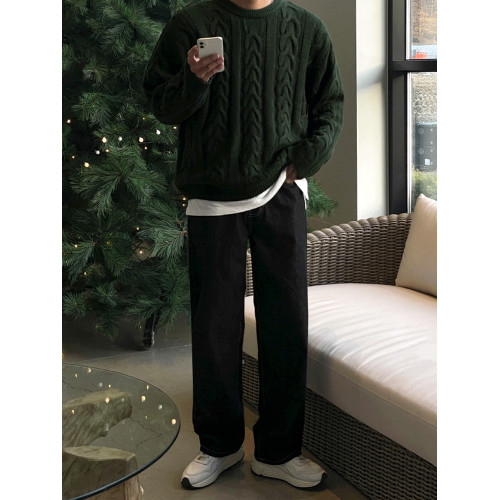 MRCYC日系慵嬾風麻花毛衣男冬季保暖上衣韓系寬鬆潮流圓領針織衫