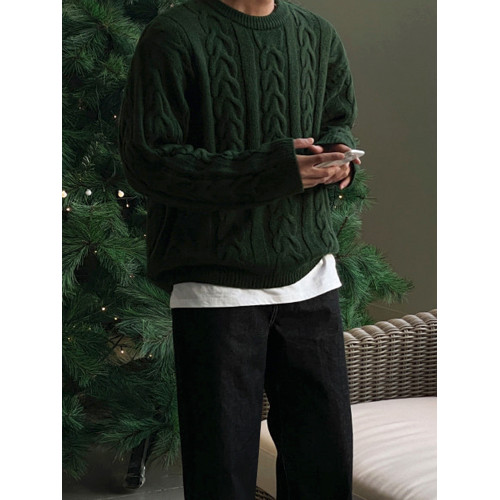 MRCYC日系慵嬾風麻花毛衣男冬季保暖上衣韓系寬鬆潮流圓領針織衫