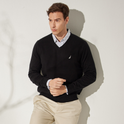 陽光家 秋冬新款歐美帆船家V領男裝長袖毛衣薄款針織衫大碼