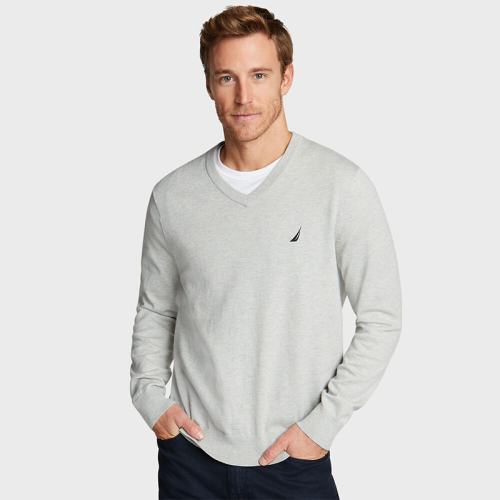 陽光家 秋冬新款歐美帆船家V領男裝長袖毛衣薄款針織衫大碼