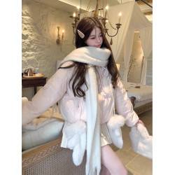 短款粉色蝴蝶結羽絨服女2025冬甜妹加厚立領棉服麵包服白鴨絨外套