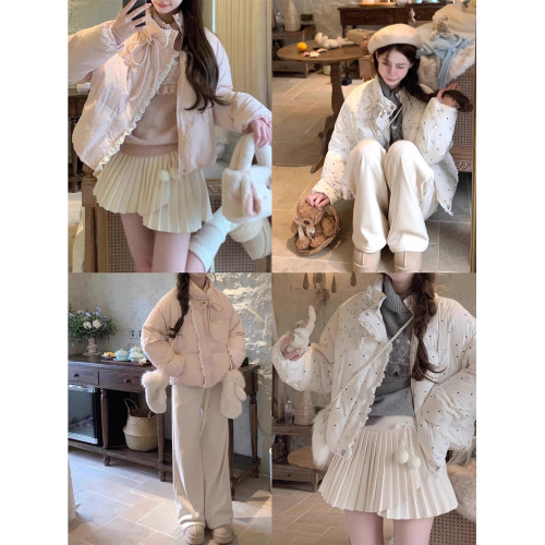 短款粉色蝴蝶結羽絨服女2025冬甜妹加厚立領棉服麵包服白鴨絨外套 短款粉色蝴蝶結羽絨服女2025冬甜妹加厚立領棉服麵包服白鴨絨外套