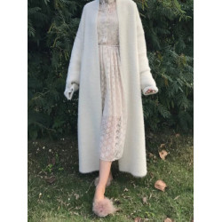 2024秋冬慵懶風寬松過膝加厚中長款水貂絨針織毛衣開衫外套大衣女