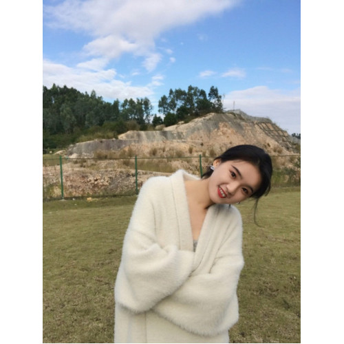 2024秋冬慵懶風寬松過膝加厚中長款水貂絨針織毛衣開衫外套大衣女 2024秋冬慵懶風寬松過膝加厚中長款水貂絨針織毛衣開衫外套大衣女