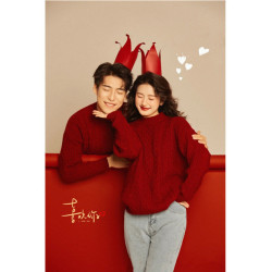 聖誕節外穿情侶本命年紅色毛衣男慵懶高級感粗麻花針織衫外套線衣