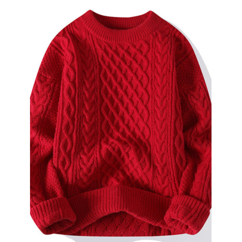 聖誕節外穿情侶本命年紅色毛衣男慵懶高級感粗麻花針織衫外套線衣 聖誕節外穿情侶本命年紅色毛衣男慵懶高級感粗麻花針織衫外套線衣