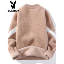 花花公子水貂絨毛衣男士冬季韓版加厚保暖圓領羊毛衫男潮流打底衫