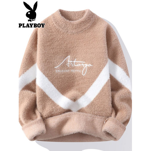 花花公子水貂絨毛衣男士冬季韓版加厚保暖圓領羊毛衫男潮流打底衫 花花公子水貂絨毛衣男士冬季韓版加厚保暖圓領羊毛衫男潮流打底衫