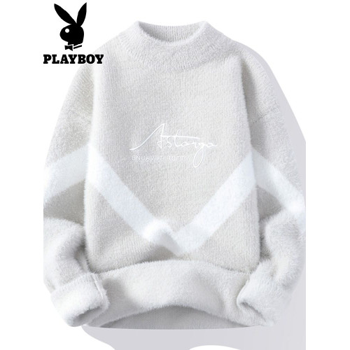 花花公子水貂絨毛衣男士冬季韓版加厚保暖圓領羊毛衫男潮流打底衫 花花公子水貂絨毛衣男士冬季韓版加厚保暖圓領羊毛衫男潮流打底衫