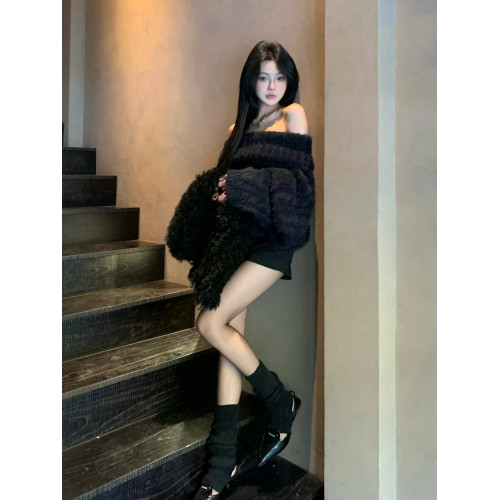 一衣多穿軟糯水貂絨一字肩氛圍感毛衣女純欲慵懶風顯瘦翻領針織衫 一衣多穿軟糯水貂絨一字肩氛圍感毛衣女純欲慵懶風顯瘦翻領針織衫