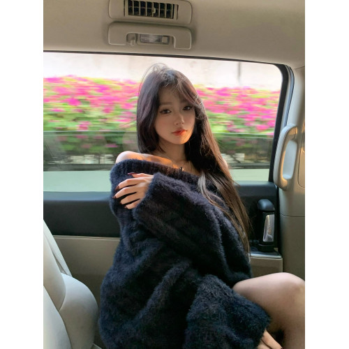 一衣多穿軟糯水貂絨一字肩氛圍感毛衣女純欲慵懶風顯瘦翻領針織衫 一衣多穿軟糯水貂絨一字肩氛圍感毛衣女純欲慵懶風顯瘦翻領針織衫