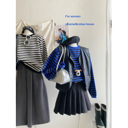 韓國復古配色條紋針織衫女秋冬外穿復古小衆簡約耐看撞色套頭毛衣