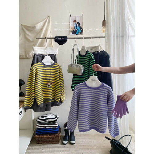 韓國復古配色條紋針織衫女秋冬外穿復古小衆簡約耐看撞色套頭毛衣 韓國復古配色條紋針織衫女秋冬外穿復古小衆簡約耐看撞色套頭毛衣