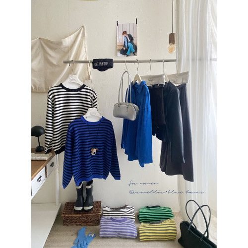 韓國復古配色條紋針織衫女秋冬外穿復古小衆簡約耐看撞色套頭毛衣 韓國復古配色條紋針織衫女秋冬外穿復古小衆簡約耐看撞色套頭毛衣