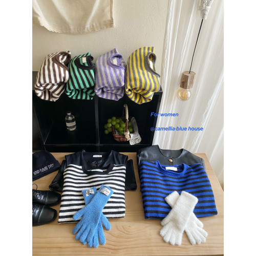 韓國復古配色條紋針織衫女秋冬外穿復古小衆簡約耐看撞色套頭毛衣 韓國復古配色條紋針織衫女秋冬外穿復古小衆簡約耐看撞色套頭毛衣