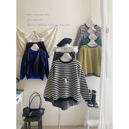 韓國復古配色條紋針織衫女秋冬外穿復古小衆簡約耐看撞色套頭毛衣 韓國復古配色條紋針織衫女秋冬外穿復古小衆簡約耐看撞色套頭毛衣