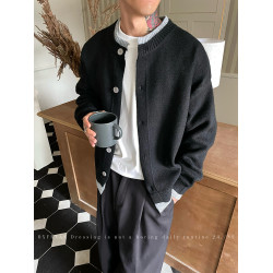 韓版假兩件老錢風開衫針織毛衣男士秋冬季寬松休閒痞帥保暖外套潮