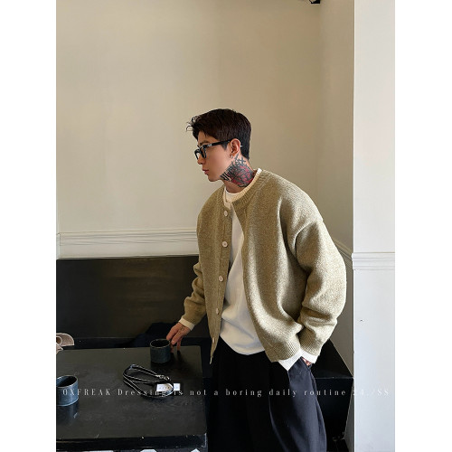 韓版假兩件老錢風開衫針織毛衣男士秋冬季寬松休閒痞帥保暖外套潮 韓版假兩件老錢風開衫針織毛衣男士秋冬季寬松休閒痞帥保暖外套潮