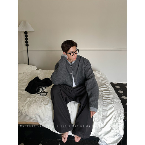 韓版假兩件老錢風開衫針織毛衣男士秋冬季寬松休閒痞帥保暖外套潮 韓版假兩件老錢風開衫針織毛衣男士秋冬季寬松休閒痞帥保暖外套潮