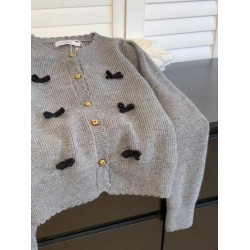 早秋法式小香風蝴蝶結毛衣開衫女秋冬款2024新款小個子上衣短外套