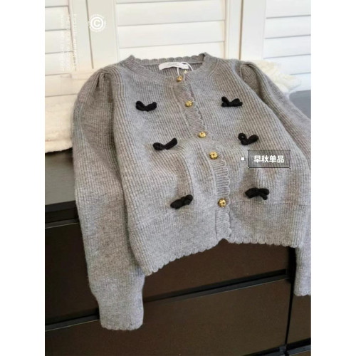 早秋法式小香風蝴蝶結毛衣開衫女秋冬款2024新款小個子上衣短外套 早秋法式小香風蝴蝶結毛衣開衫女秋冬款2024新款小個子上衣短外套