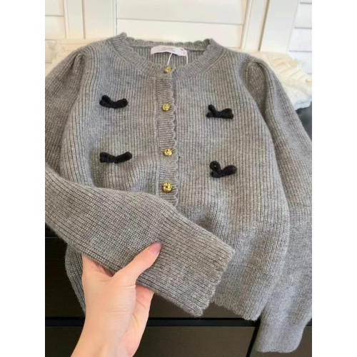 早秋法式小香風蝴蝶結毛衣開衫女秋冬款2024新款小個子上衣短外套 早秋法式小香風蝴蝶結毛衣開衫女秋冬款2024新款小個子上衣短外套