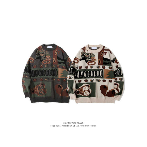 美式復古小熊毛衣男女秋冬季套頭潮牌寬松慵懶風情侶古著感針織衫 美式復古小熊毛衣男女秋冬季套頭潮牌寬松慵懶風情侶古著感針織衫