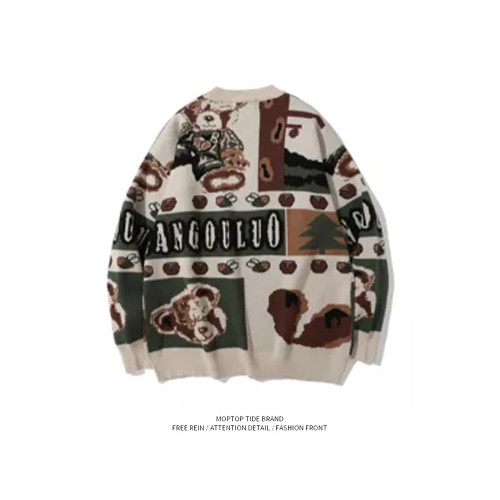 美式復古小熊毛衣男女秋冬季套頭潮牌寬松慵懶風情侶古著感針織衫 美式復古小熊毛衣男女秋冬季套頭潮牌寬松慵懶風情侶古著感針織衫