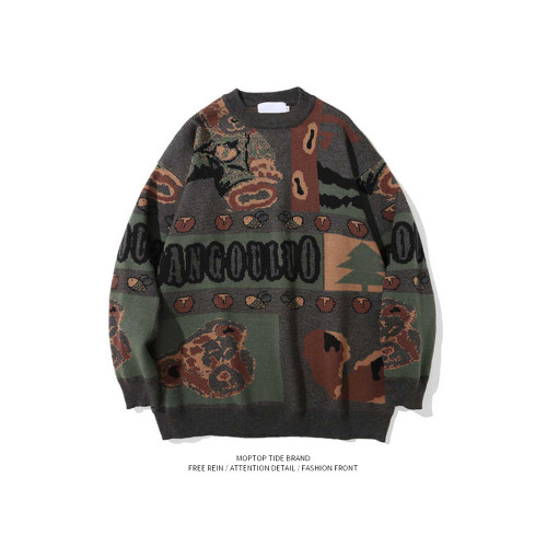 美式復古小熊毛衣男女秋冬季套頭潮牌寬松慵懶風情侶古著感針織衫 美式復古小熊毛衣男女秋冬季套頭潮牌寬松慵懶風情侶古著感針織衫